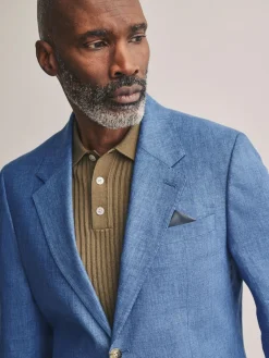 Next Slim Fit Leomaster Italian 100% Linen Suit Jacket^ Blue Suits