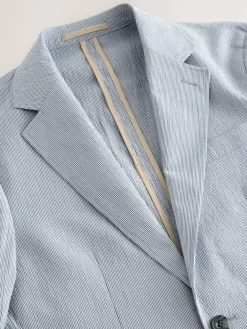 Next Slim Fit Seersucker Stripe Suit Jacket^ Blue Suits