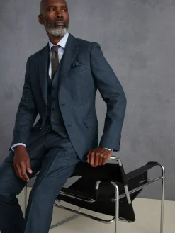 Hot Next Slim Fit Signature Zignone Italian Wool Cashmere Blend Flannel Suit Jacket Blue