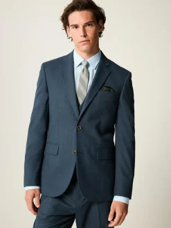 Next Blue Slim Fit Textured Flannel Suit Jacket