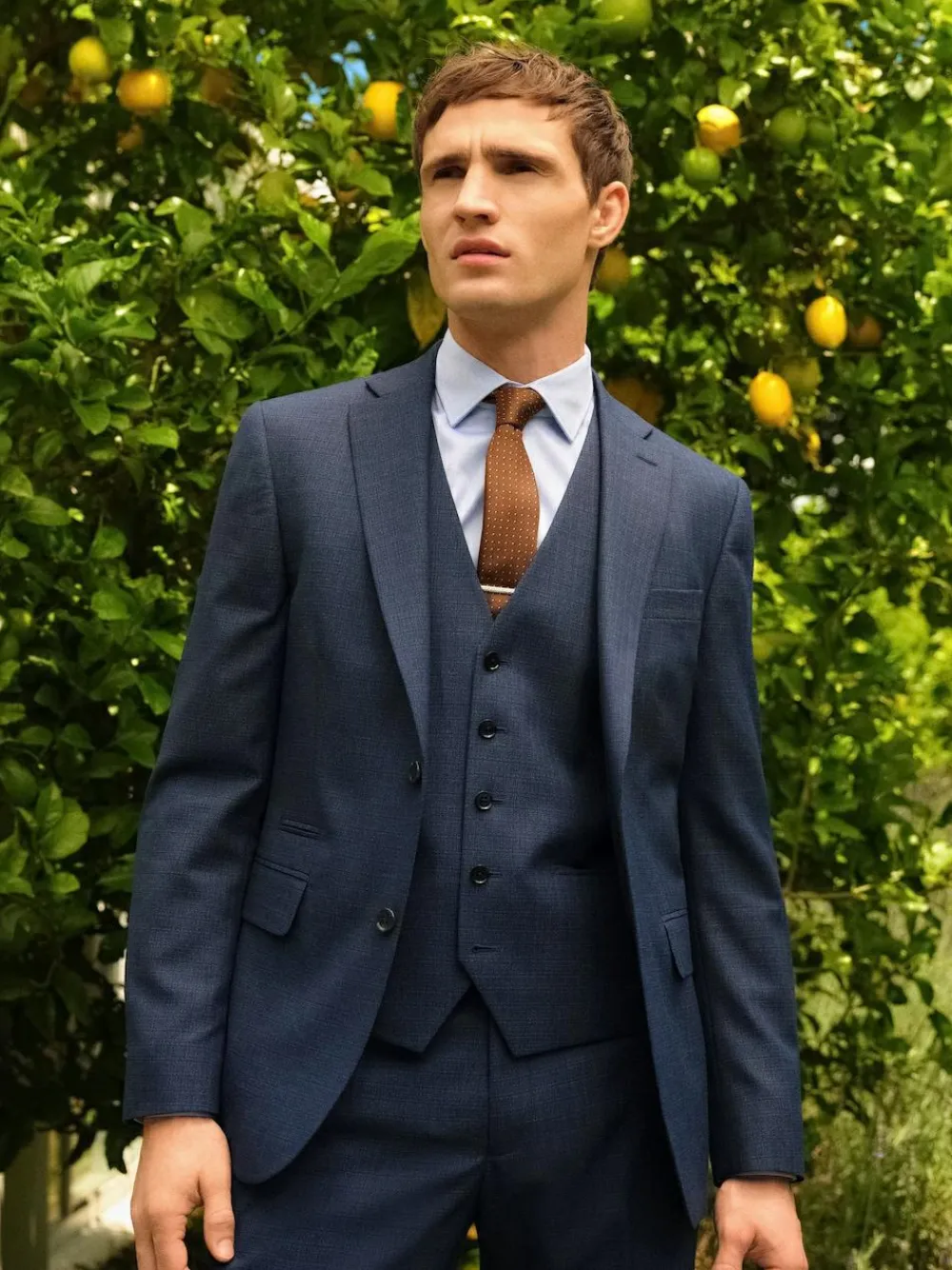 Discount Next Slim Fit Textured Wool Blend Suit Jacket Blue