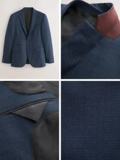 Discount Next Slim Fit Textured Wool Blend Suit Jacket Blue
