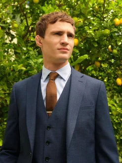 Discount Next Slim Fit Textured Wool Blend Suit Jacket Blue