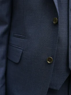 Discount Next Slim Fit Textured Wool Blend Suit Jacket Blue