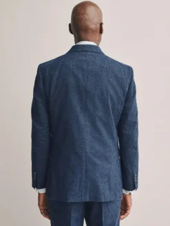 Next Slim Fit Tollegno Linen Blend Check Suit Jacket^ Blue Suits
