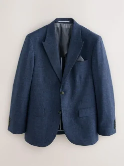 Next Slim Fit Tollegno Linen Blend Check Suit Jacket^ Blue Suits