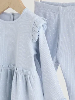 New Next Baby Long Sleeve Frill Top And Leggings Set (0mths-2yrs) Blue Spot