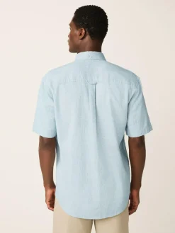 Outlet Next Standard Collar Cotton Linen Blend Short Sleeve Shirt Blue