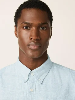 Outlet Next Standard Collar Cotton Linen Blend Short Sleeve Shirt Blue