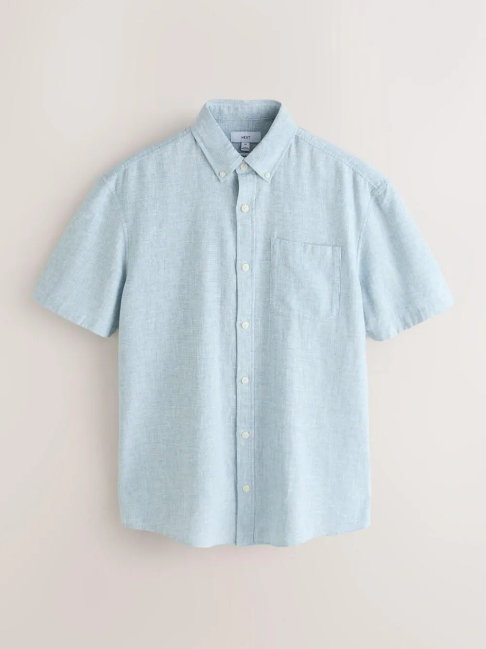Outlet Next Standard Collar Cotton Linen Blend Short Sleeve Shirt Blue
