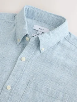 Outlet Next Standard Collar Cotton Linen Blend Short Sleeve Shirt Blue