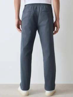New Next Straight Fit Pleated Stretch Chinos Trousers With Elasticated Waist Blue