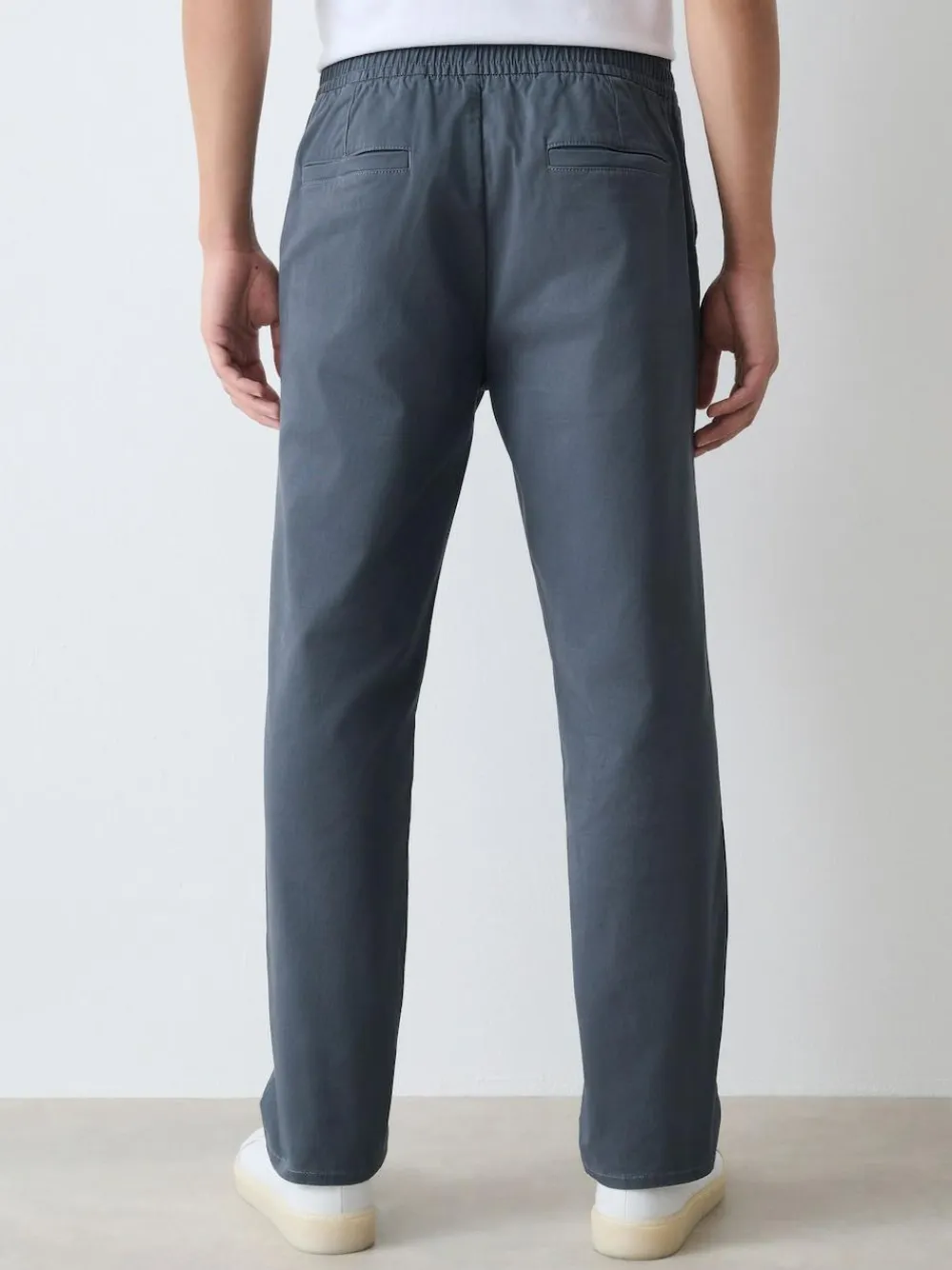 New Next Straight Fit Pleated Stretch Chinos Trousers With Elasticated Waist Blue