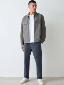 New Next Straight Fit Pleated Stretch Chinos Trousers With Elasticated Waist Blue