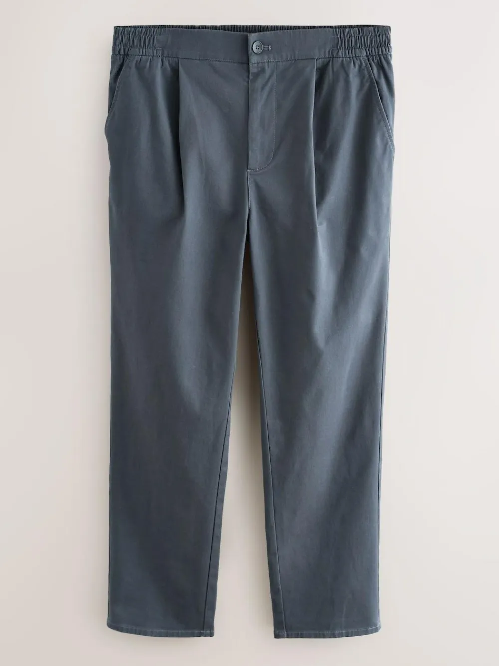 New Next Straight Fit Pleated Stretch Chinos Trousers With Elasticated Waist Blue