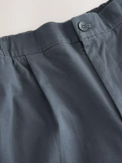 New Next Straight Fit Pleated Stretch Chinos Trousers With Elasticated Waist Blue