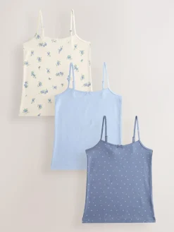 Next Strappy Printed Cami Vests 3 Pack (1.5-16yrs) Blue