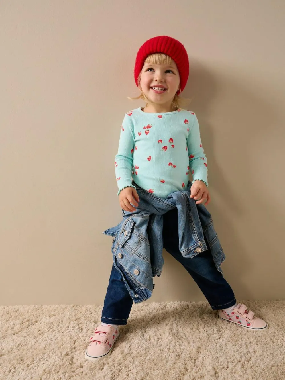 Best Next Blue Strawberry Rib Long Sleeve T-Shirt (3mths-7yrs)
