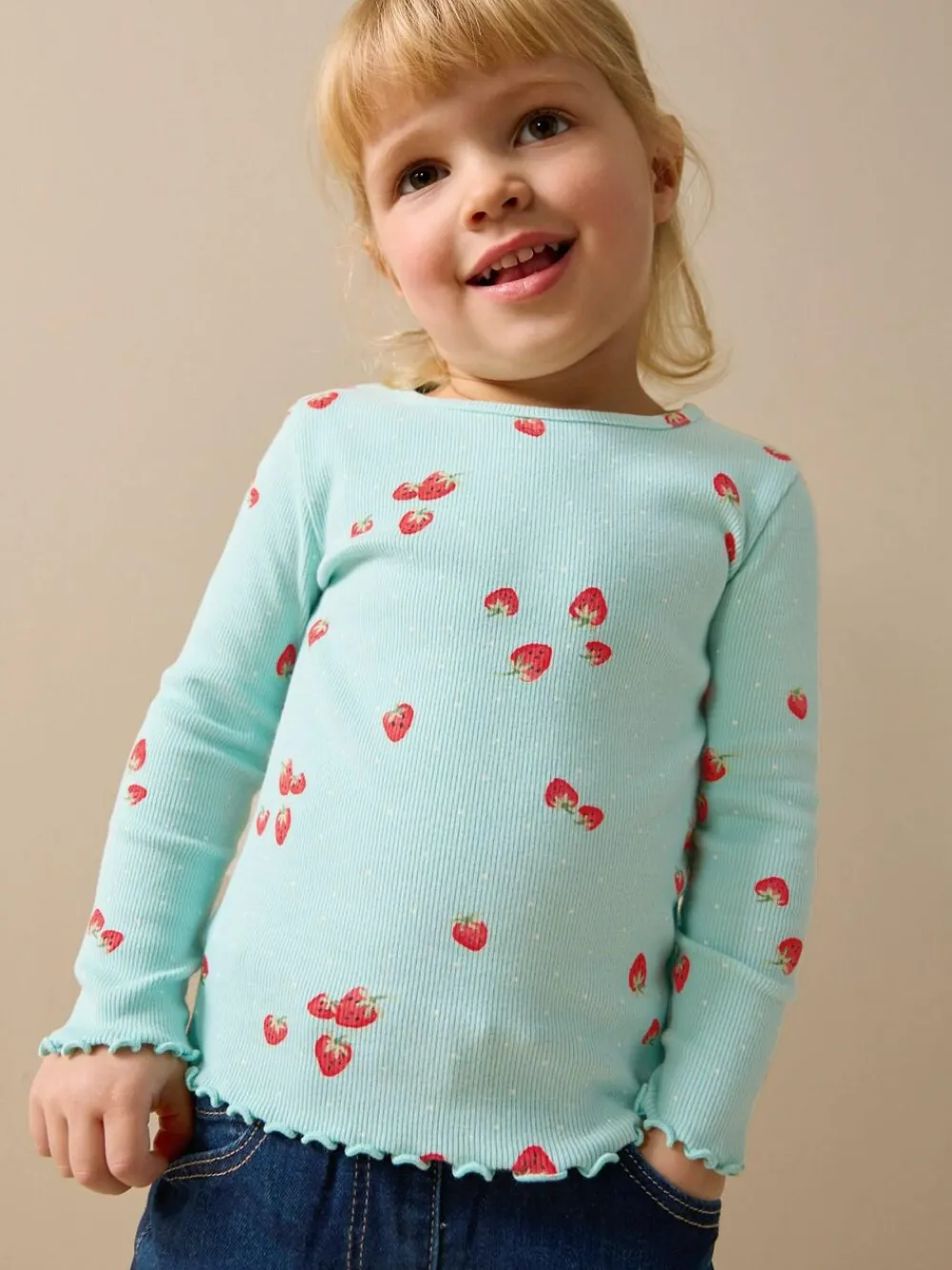 Best Next Blue Strawberry Rib Long Sleeve T-Shirt (3mths-7yrs)