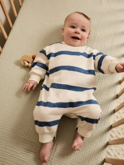 Next Blue Stripe Baby Sweat Romper (0mths-3yrs)^BOY Sets & Outfits|Sweatshirts & Hoodies