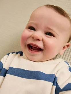 Next Blue Stripe Baby Sweat Romper (0mths-3yrs)^BOY Sets & Outfits|Sweatshirts & Hoodies