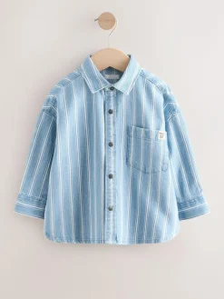 Next Blue Stripe Long Sleeve Denim Shirt (3mths-7yrs)^BOY Suits & Vest|Shirts