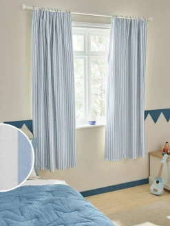 Next Pencil Pleat Blackout Curtains Blue Stripe