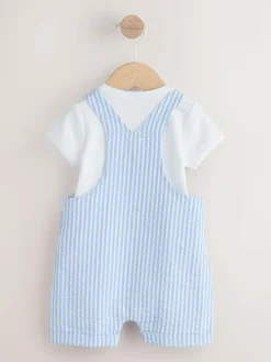 New Next Woven Dungaree and Bodysuit Baby Set (0mths-2yrs) Blue Stripe
