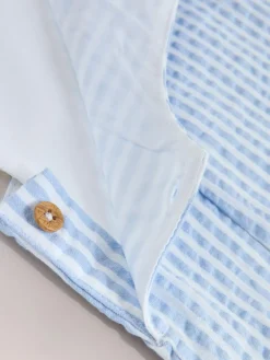 New Next Woven Dungaree and Bodysuit Baby Set (0mths-2yrs) Blue Stripe