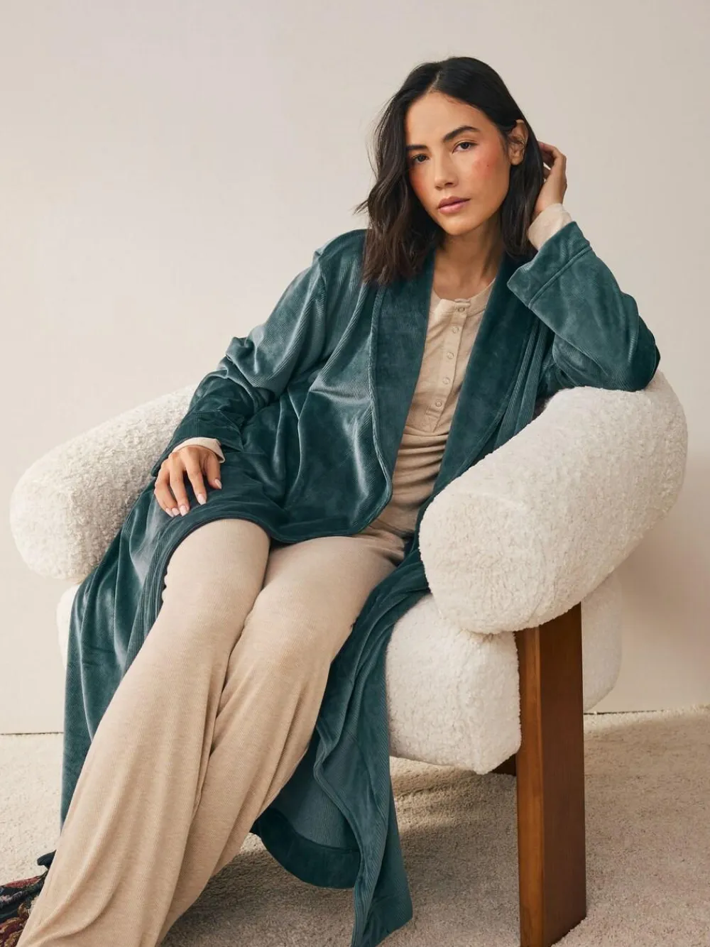 Clearance Next Studio Cosy Ribbed Dressing Gown Blue