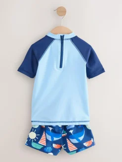 Best Next Blue Sunsafe Rash Vest and Swim Shorts Set (3mths-7yrs)