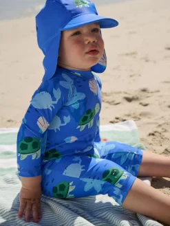 Online Next Sunsafe Swimsuit and Hat Set (3mths-7yrs) Blue
