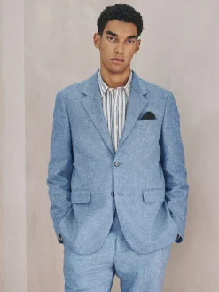 Next Tailored Fit Linen Blend Texture Suit Jacket^ Blue Suits