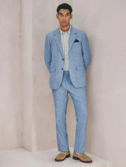 Next Tailored Fit Linen Blend Texture Suit Jacket^ Blue Suits