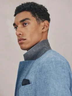 Next Tailored Fit Linen Blend Texture Suit Jacket^ Blue Suits