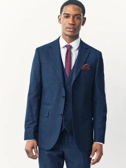Discount Next Tailored Fit Textured Wool Blend Suit Jacket Blue