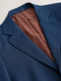 Discount Next Tailored Fit Textured Wool Blend Suit Jacket Blue