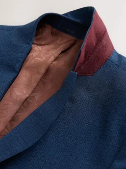 Discount Next Tailored Fit Textured Wool Blend Suit Jacket Blue