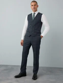 Sale Next Blue Tailored Fit Trimmed Check Suit Waistcoat