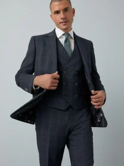 Sale Next Blue Tailored Fit Trimmed Check Suit Waistcoat