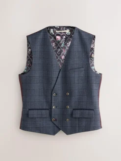 Sale Next Blue Tailored Fit Trimmed Check Suit Waistcoat