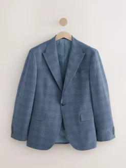 Best Next Blue Tailored Fit Wool Blend Check Jacket