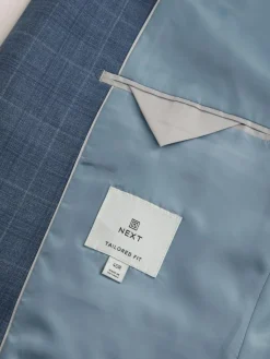 Best Next Blue Tailored Fit Wool Blend Check Jacket