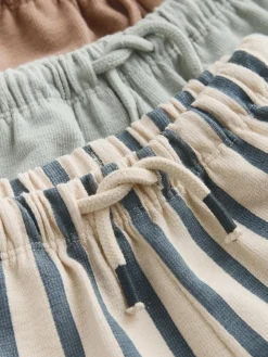 Next Blue Tan And Stripe Textured Wide Leg Joggers 3 Pack (3mths-7yrs)^BOY Sweat Pants|Pants & Leggings