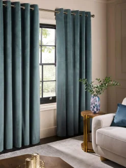 Next Blue Teal Matte Velvet Blackout/Thermal Curtains^ Curtains & Blinds