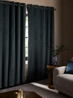Next Blue Teal Matte Velvet Blackout/Thermal Curtains^ Curtains & Blinds