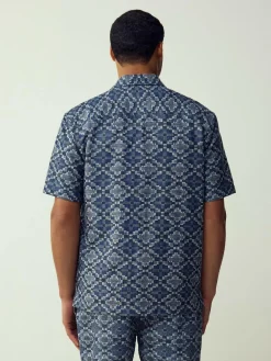 Best Next Blue Textured Navajo Style Short Sleeve Shirt