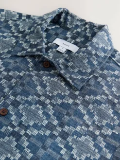 Best Next Blue Textured Navajo Style Short Sleeve Shirt