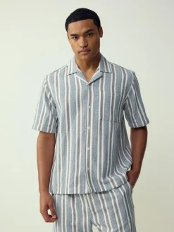 Next Blue Textured Stripe Short Sleeve Shirt^ Shirts