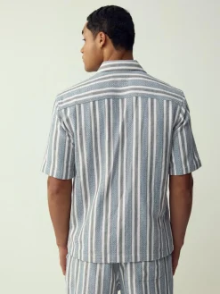 Next Blue Textured Stripe Short Sleeve Shirt^ Shirts
